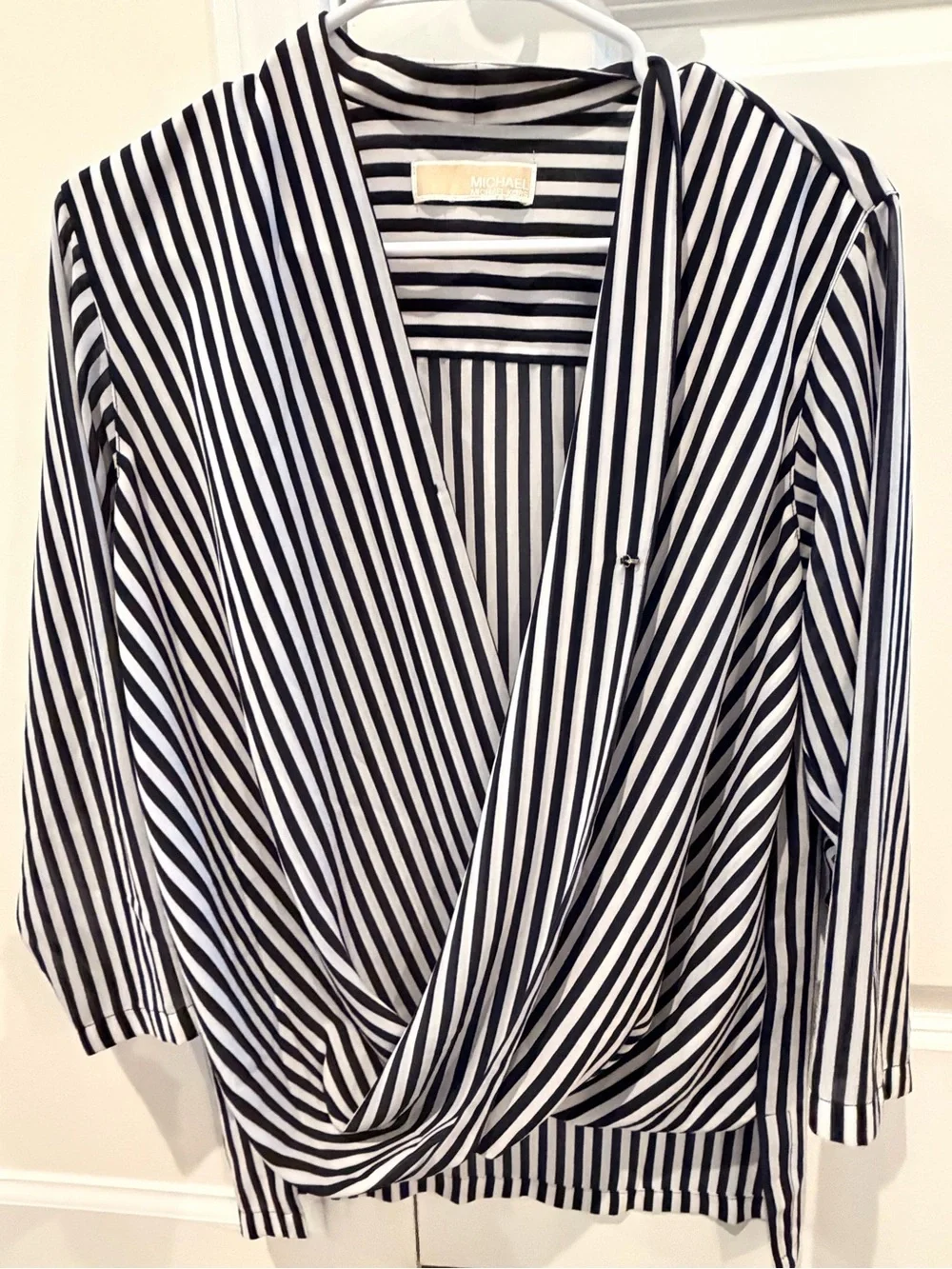 Michael Kors Striped Surplice Wrap Blouse - Blue & White